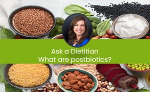 postbiotic foods in with ask a dietitian title and lucia's image