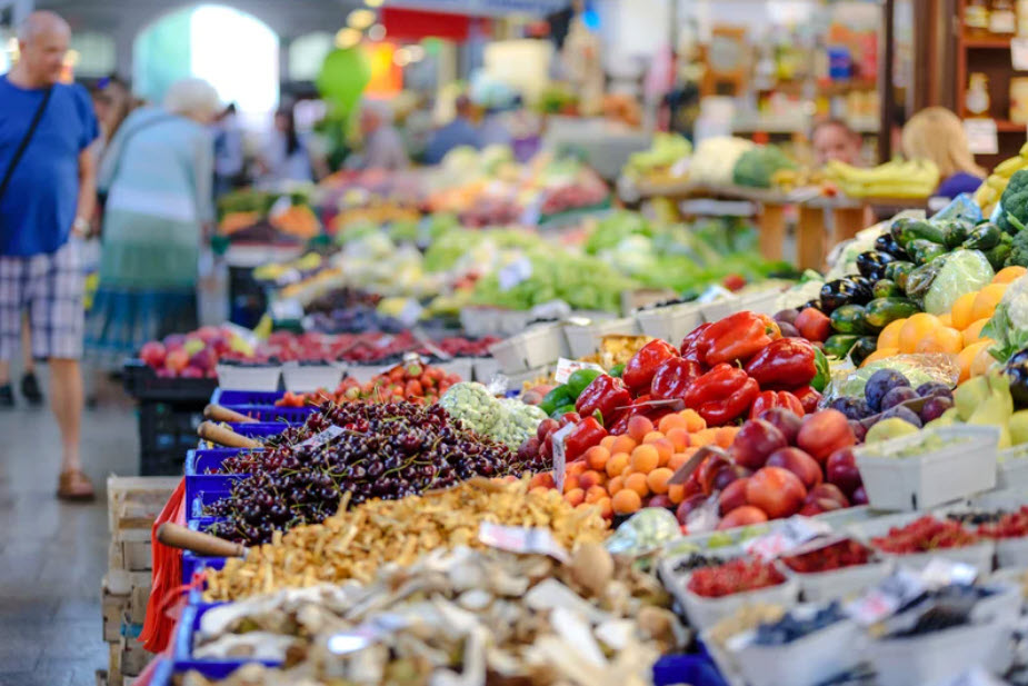 vegetables and fruit displayed at a market